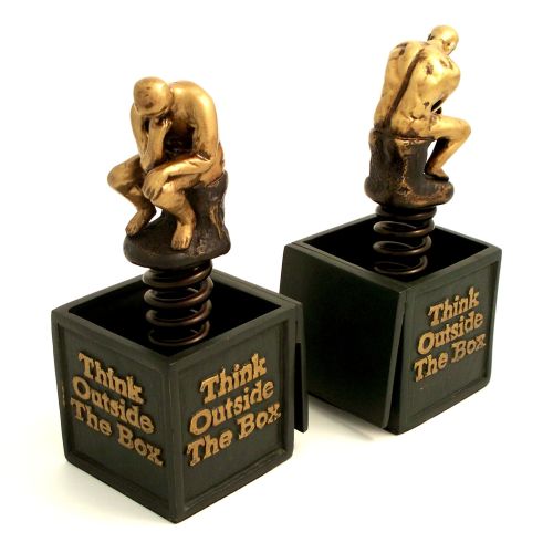 Bronze Finished "Think Outside The Box" Thinker Bookends