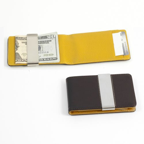 Brown Leather Wallet/Credit Card Case, Built In Money Clip