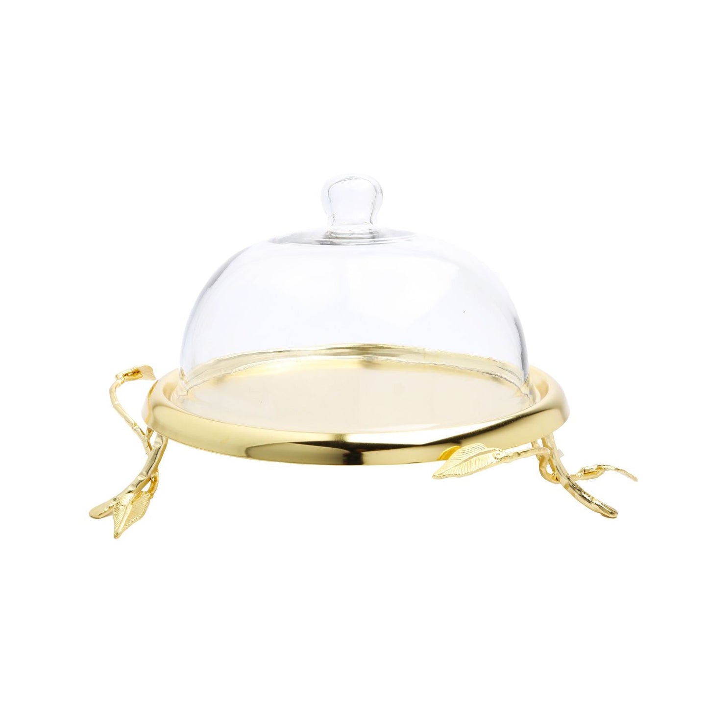 Classic Touch 10.5" Gold Leaf Cake Plate With Glass Dome