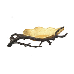 Classic Touch 15.75" Gold Leaf Shaped - Candy Dish With Black Branch