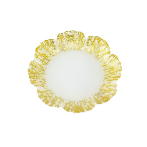 Classic Touch 4 Flower Shaped Dessert Milky Plates Scalloped Gold Border