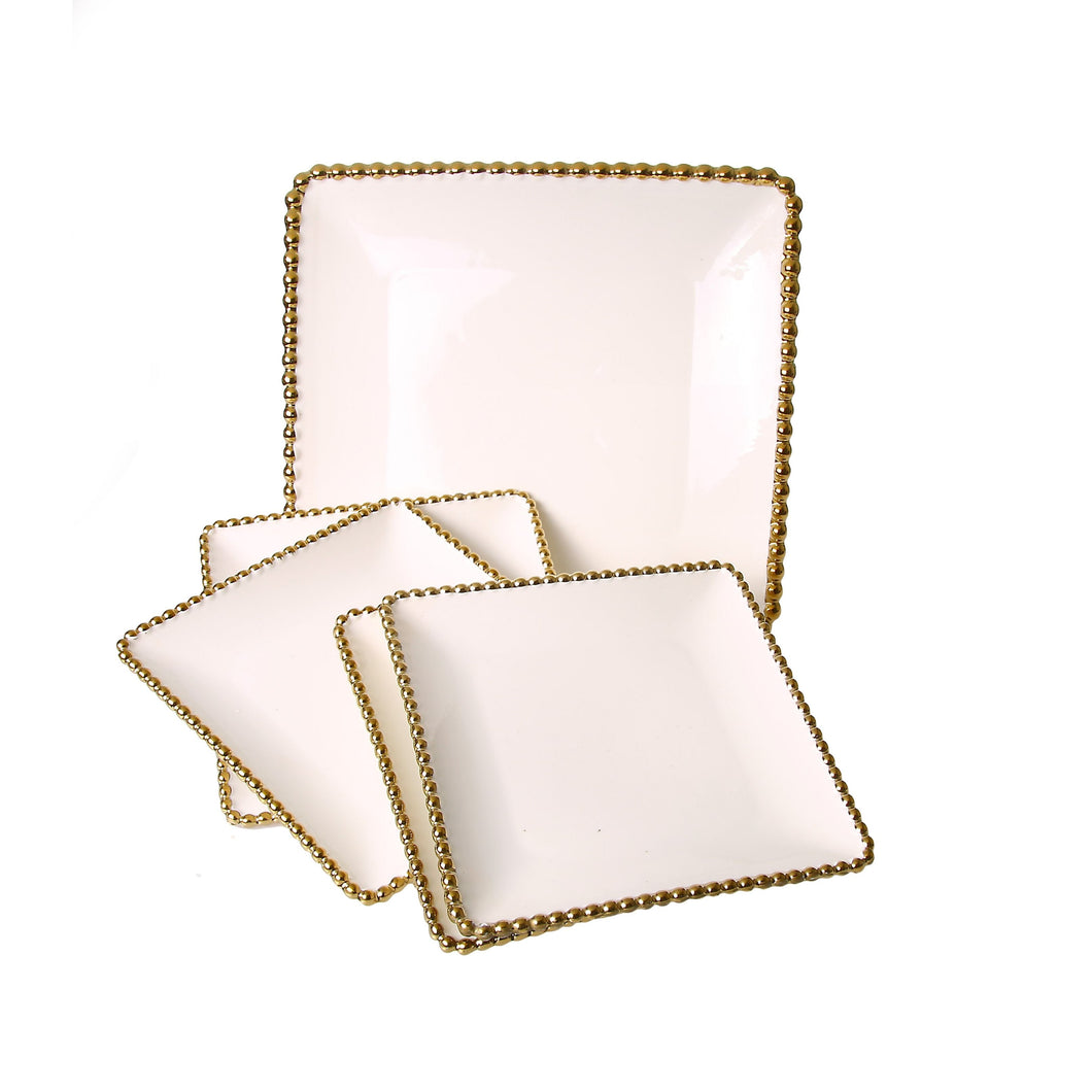 Classic Touch 5 Pcs. Porcelain White Plates With Gold Beaded Design