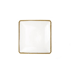 Classic Touch 8" Set of 4 Square Plates Gold Beaded Design