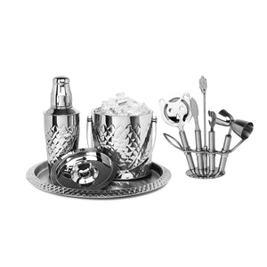 Classic Touch 9 Pcs. Stainless Steel Bar Set With Pineapple Design, Silver