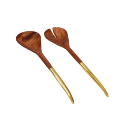 Classic Touch Decor 2 Wooden Salad Servers with Gold Handle