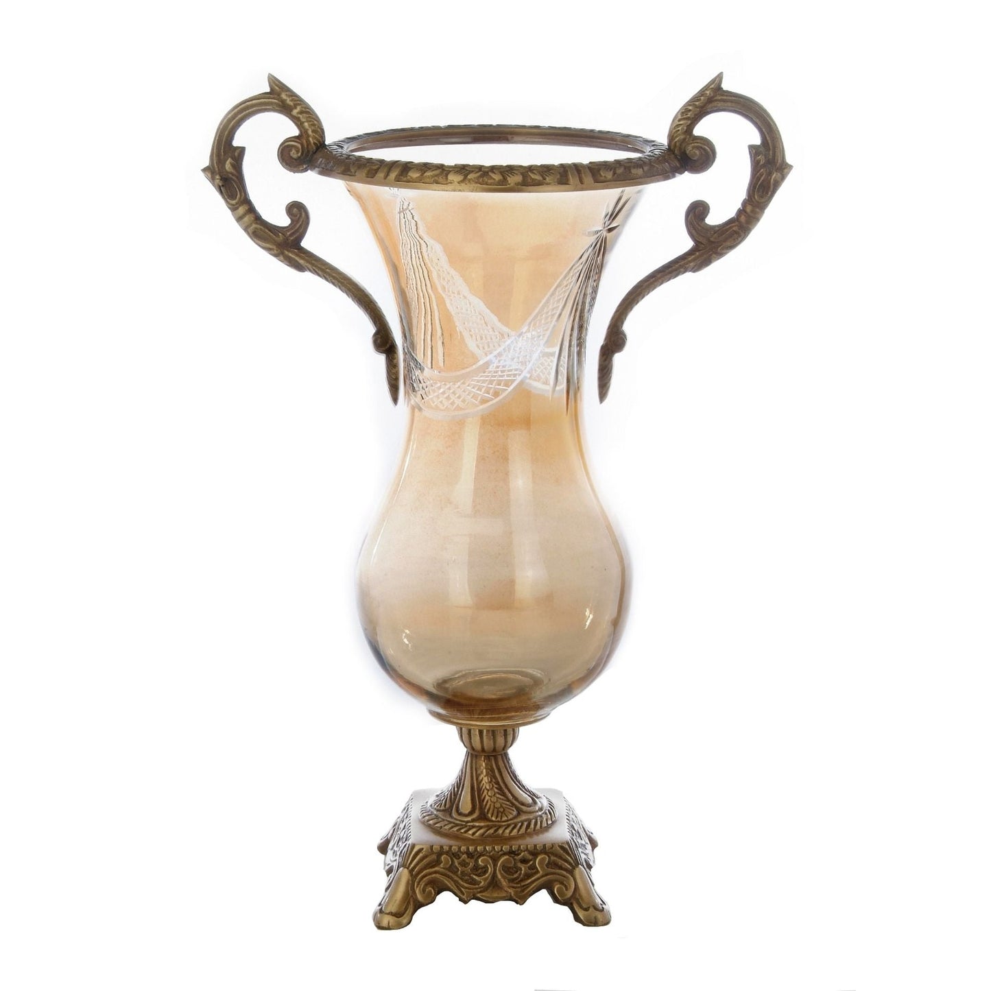 Classic Touch Decor 14" Glass Amber Brass Vase, Brown