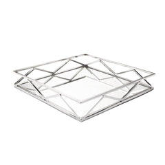Classic Touch Decor 15.75" Square Mirror Tray With V Design, Stainless Steel
