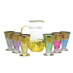 Classic Touch Decor 7 Assorted Drinkware Set w/ Gold Artwork, 8"