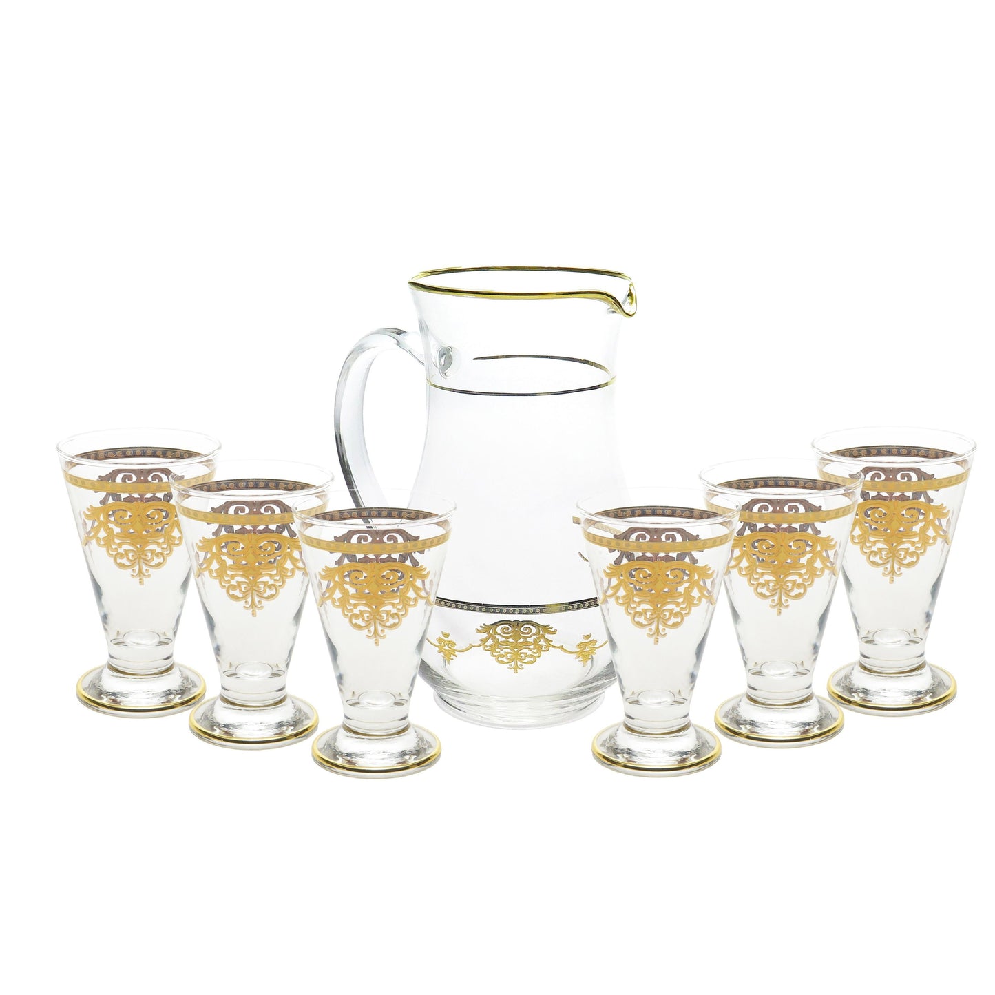 Classic Touch Decor 7 Piece Drinkware Set With Gold Artwork, 8"