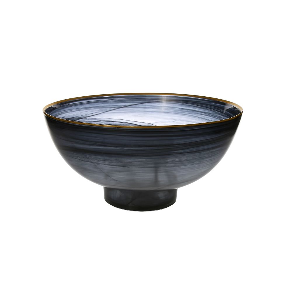 Classic Touch Decor Black Alabaster Bowl with Base and Gold Scalloped 10.5