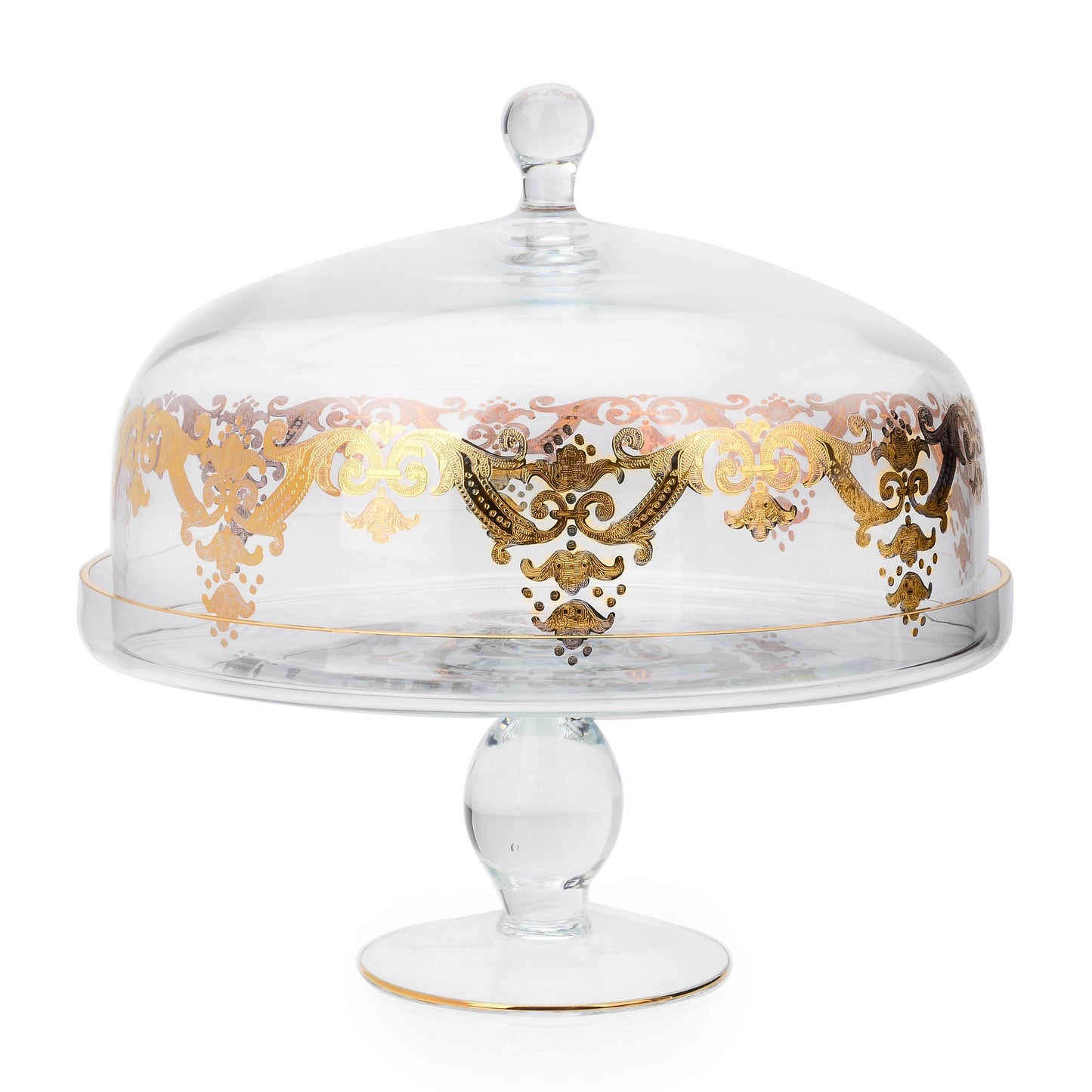Classic Touch Decor Cake Dome Stand with 24k Gold Artwork, 12"