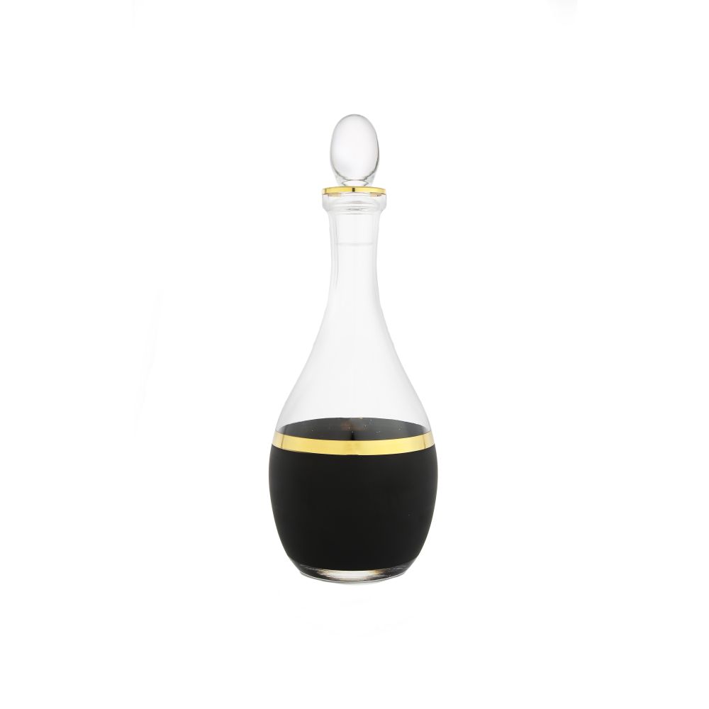 Classic Touch Decor Decanter with Black And Gold Design, 12.5"