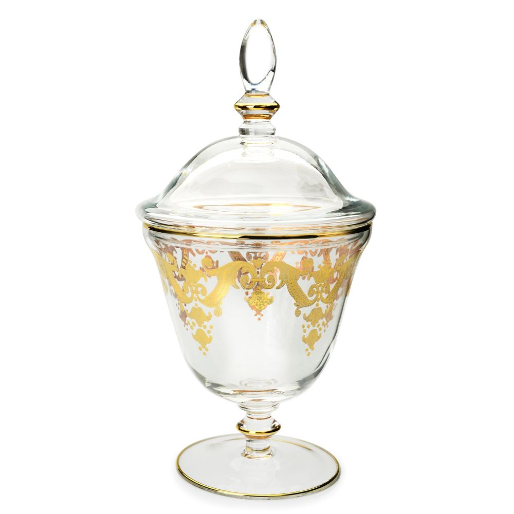 Classic Touch Decor Glass Jar with 24k Gold Artwork, 13" x 6.5"