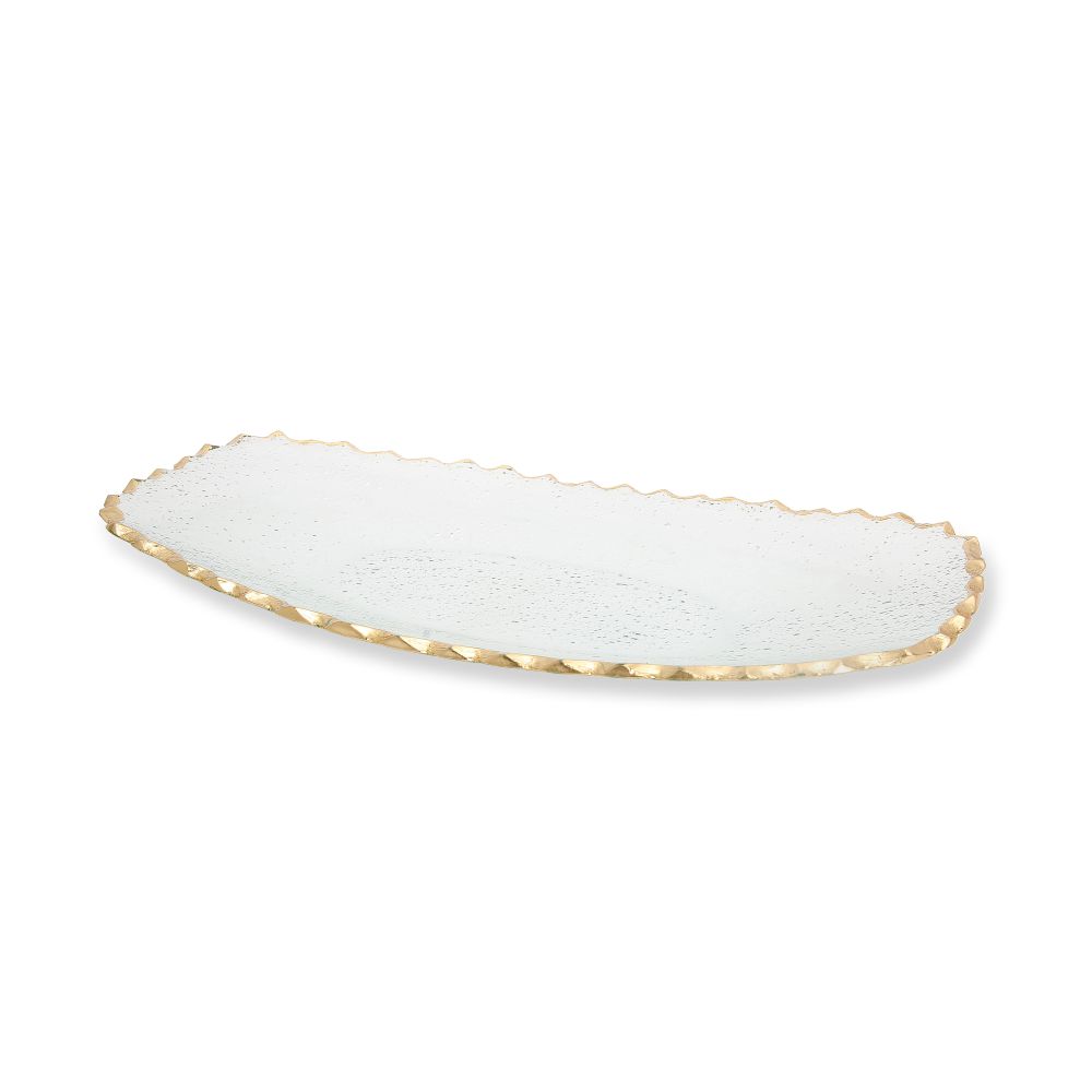 Classic Touch Decor Glass Oblong Tray with Gold Edge 15.5