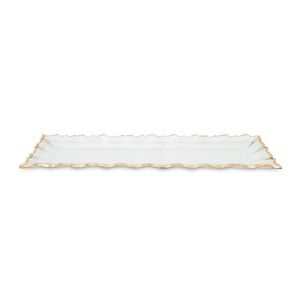 Classic Touch Decor Glass Oblong Tray with Gold Edge, 7" x 19.75"