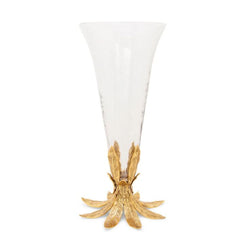 Classic Touch Decor Glass Vase on Gold Flower Base, 15.25"