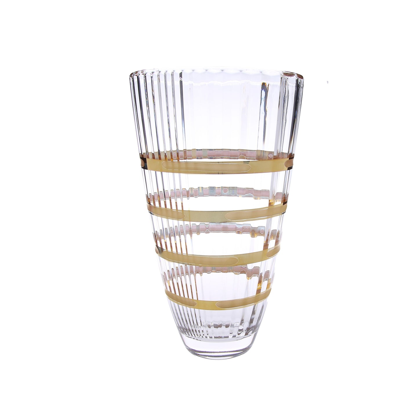 Classic Touch Decor Glass Vase With 14K Gold Brick Design, 12"