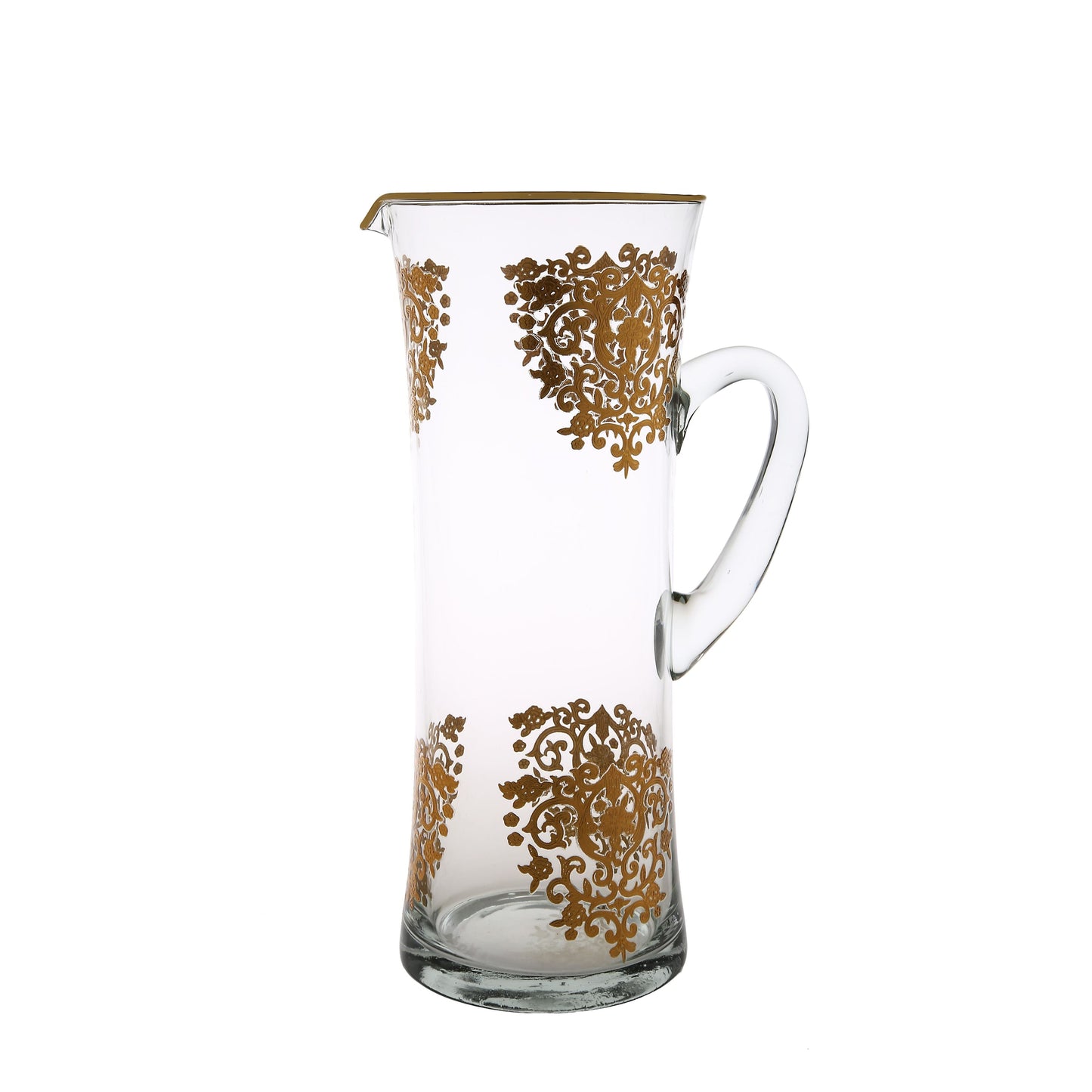 Classic Touch Decor Glass Water Pitcher w/ Rich Gold Artwork, 12"