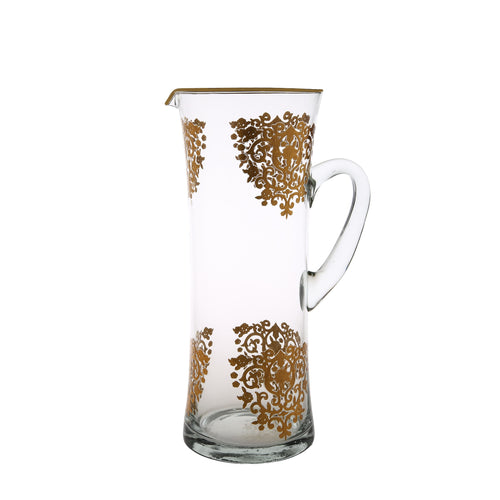 Classic Touch Decor Glass Water Pitcher w/ Rich Gold Artwork, 12