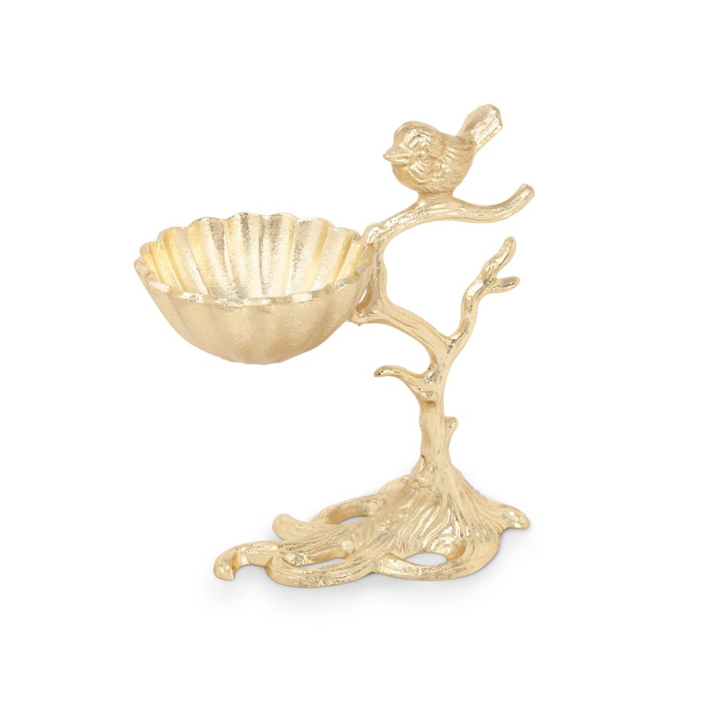 Classic Touch Decor Gold Centerpiece Bowl on Branch Base with Bird, 7"