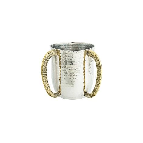 Classic Touch Decor Hammered Washcup With Gold Handles, 5" x 4"