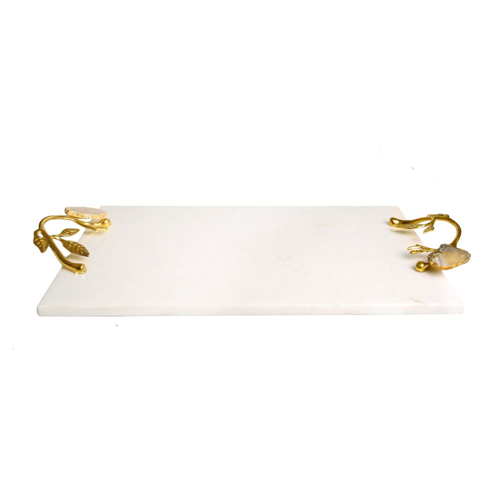 Classic Touch Decor Marble Tray with Agate Stone Handles, White, 9" x 16.25"