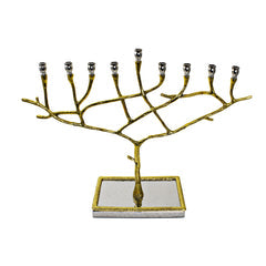 Classic Touch Decor Nickel Candle Menorah With Gold TRim, 10.5"