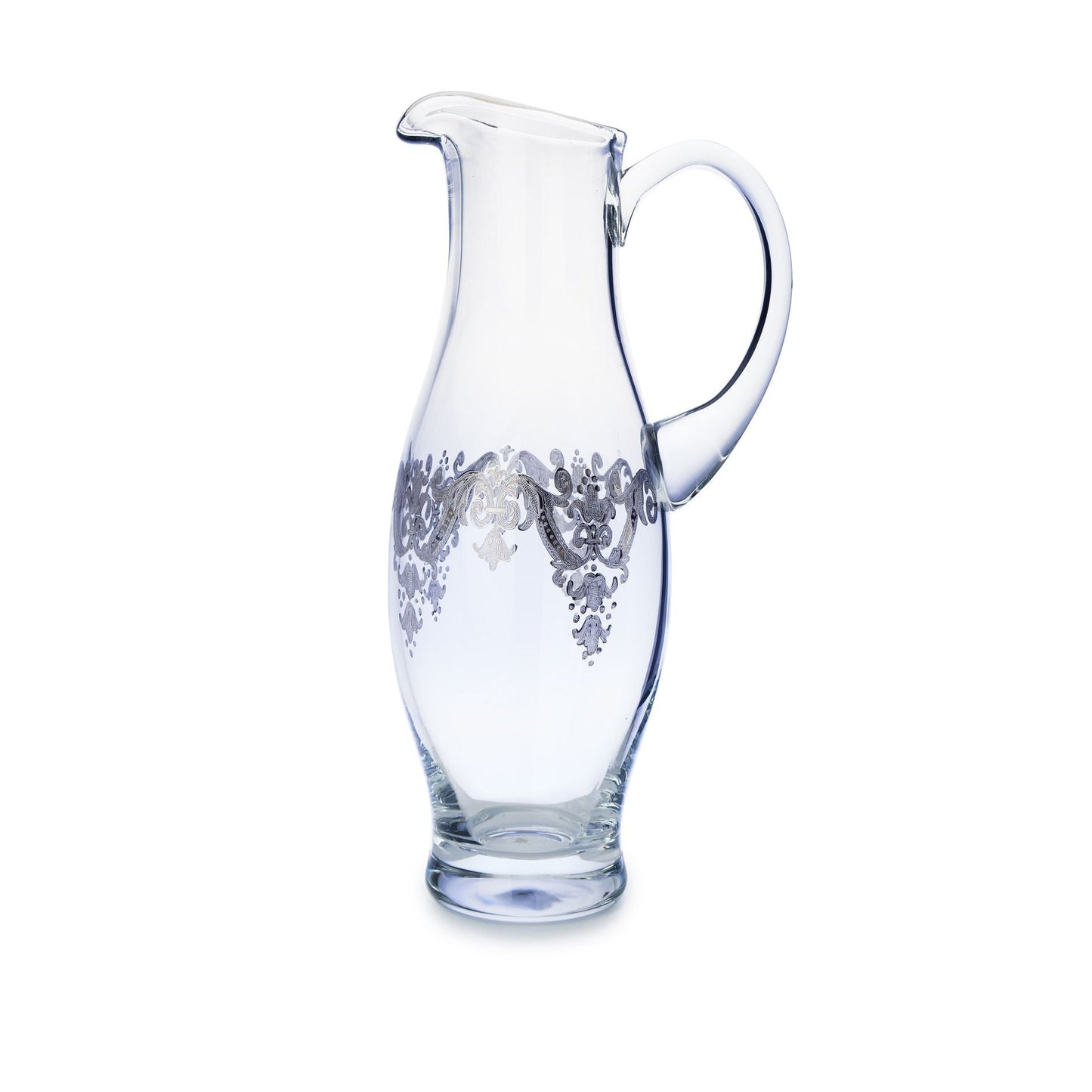 Classic Touch Decor Pitcher With Sterling Silver Arwork, Glass, 12"