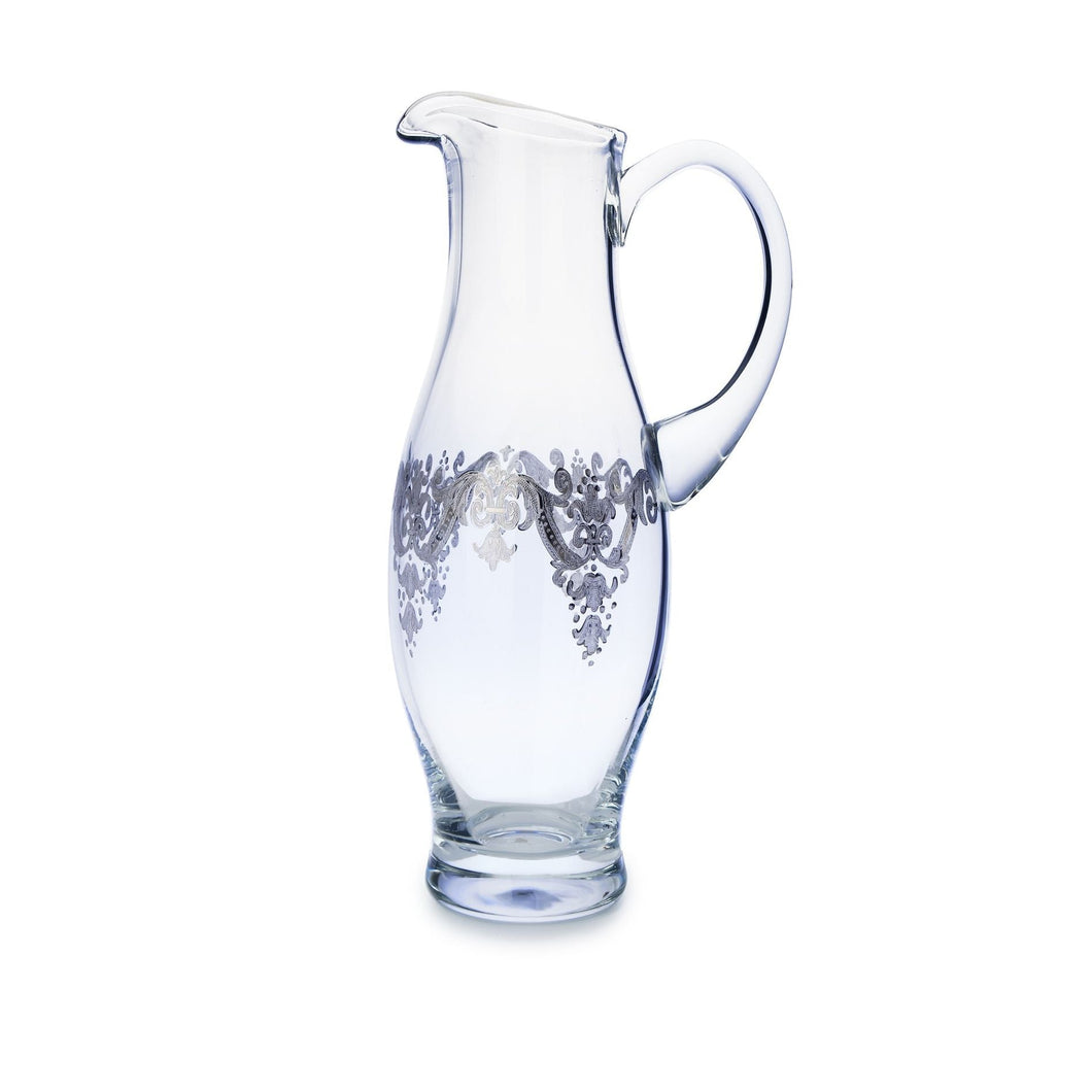 Classic Touch Decor Pitcher With Sterling Silver Arwork, Glass, 12