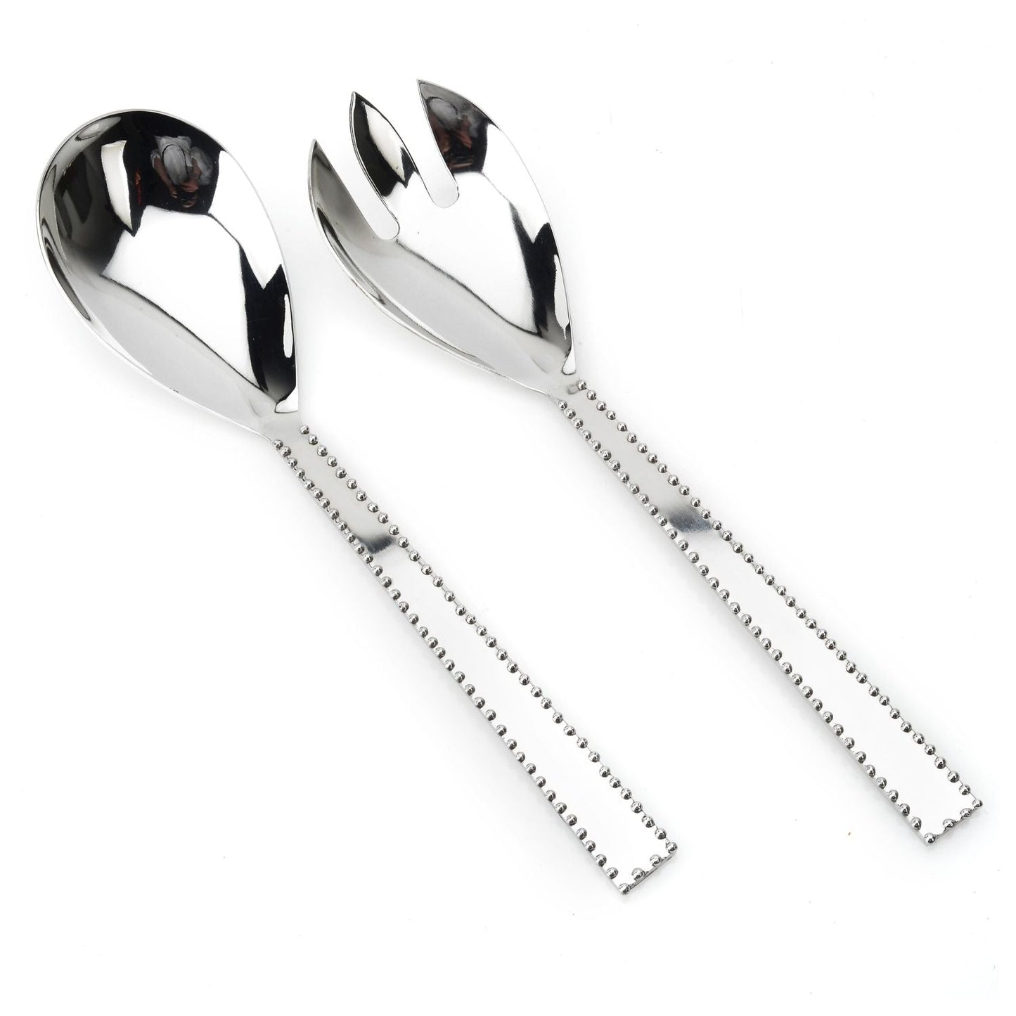 Classic Touch Decor Set Of 2 Salad Servers w/ Beaded Border, Stainless Steel