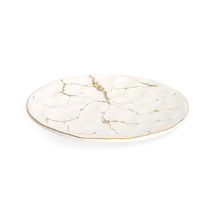 Classic Touch Decor Set Of 4 White Porcelain Dinner Plates with Gold Design 10"