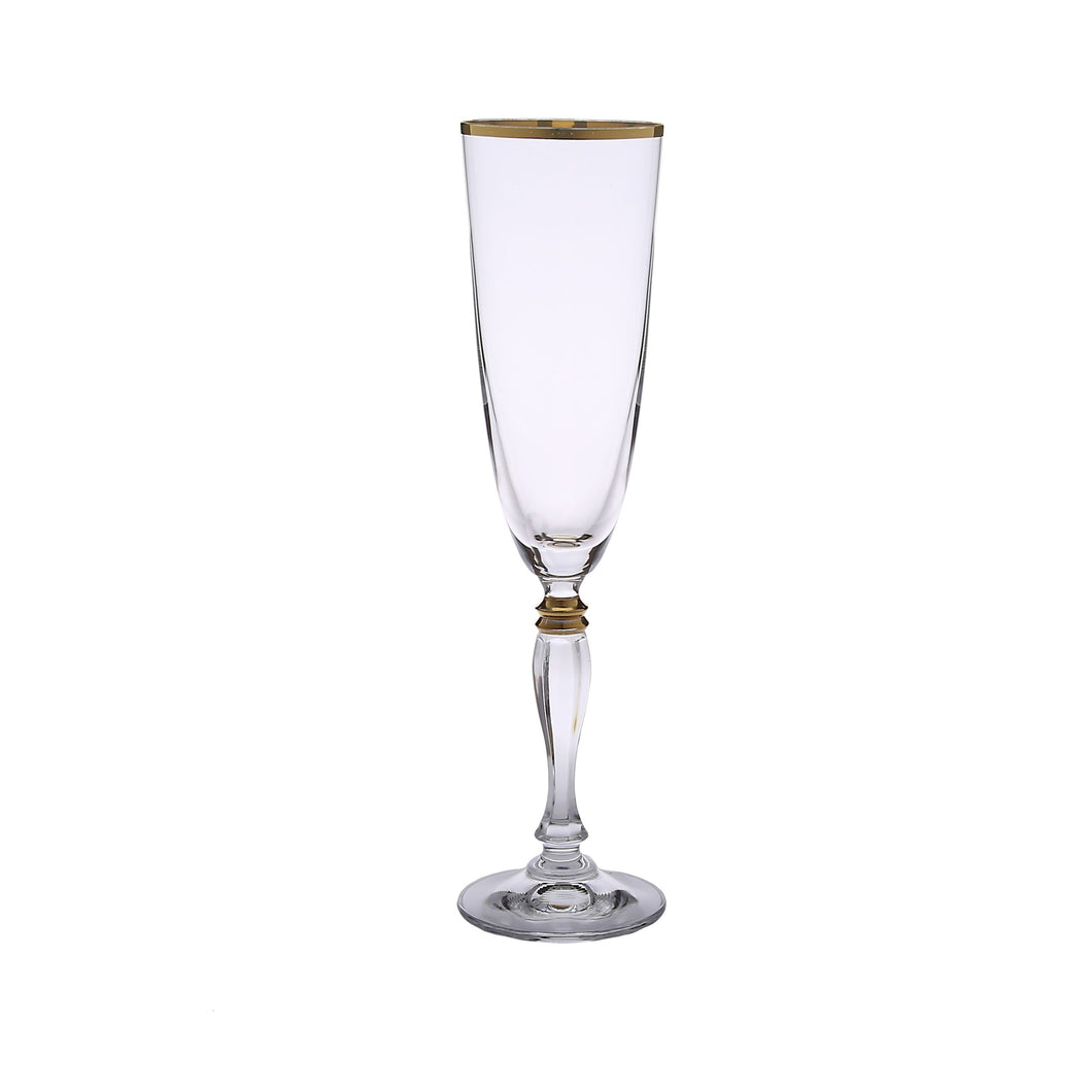 Classic Touch Decor Set Of 6 Flute Glass Simple Gold Design, 8