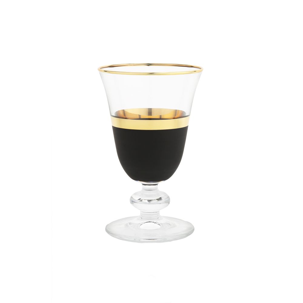 Classic Touch Decor Set of 6 Short Stem Glasses with Black And Gold Design, 5"
