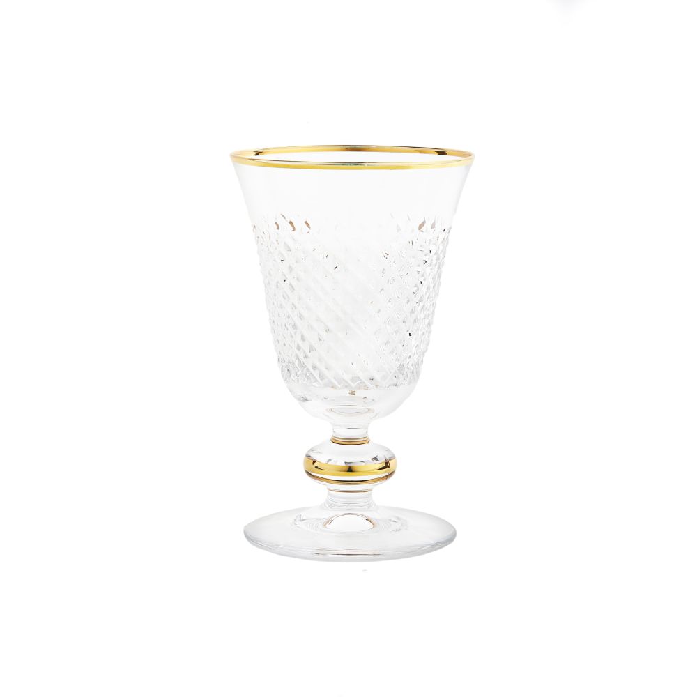 Classic Touch Decor Set of 6 Short Stem Glasses with Cut Crystal Design, Clear