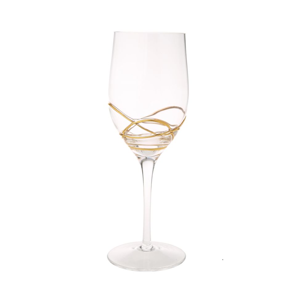 Classic Touch Decor Set of 6 Wine Glasses with Gold Swirl Design, 8.5"
