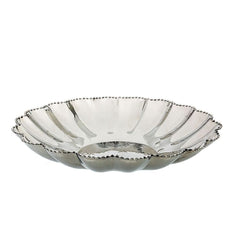 Classic Touch Decor Silver Round Flower Shaped Beaded Tray, Stainless Steel, 10"