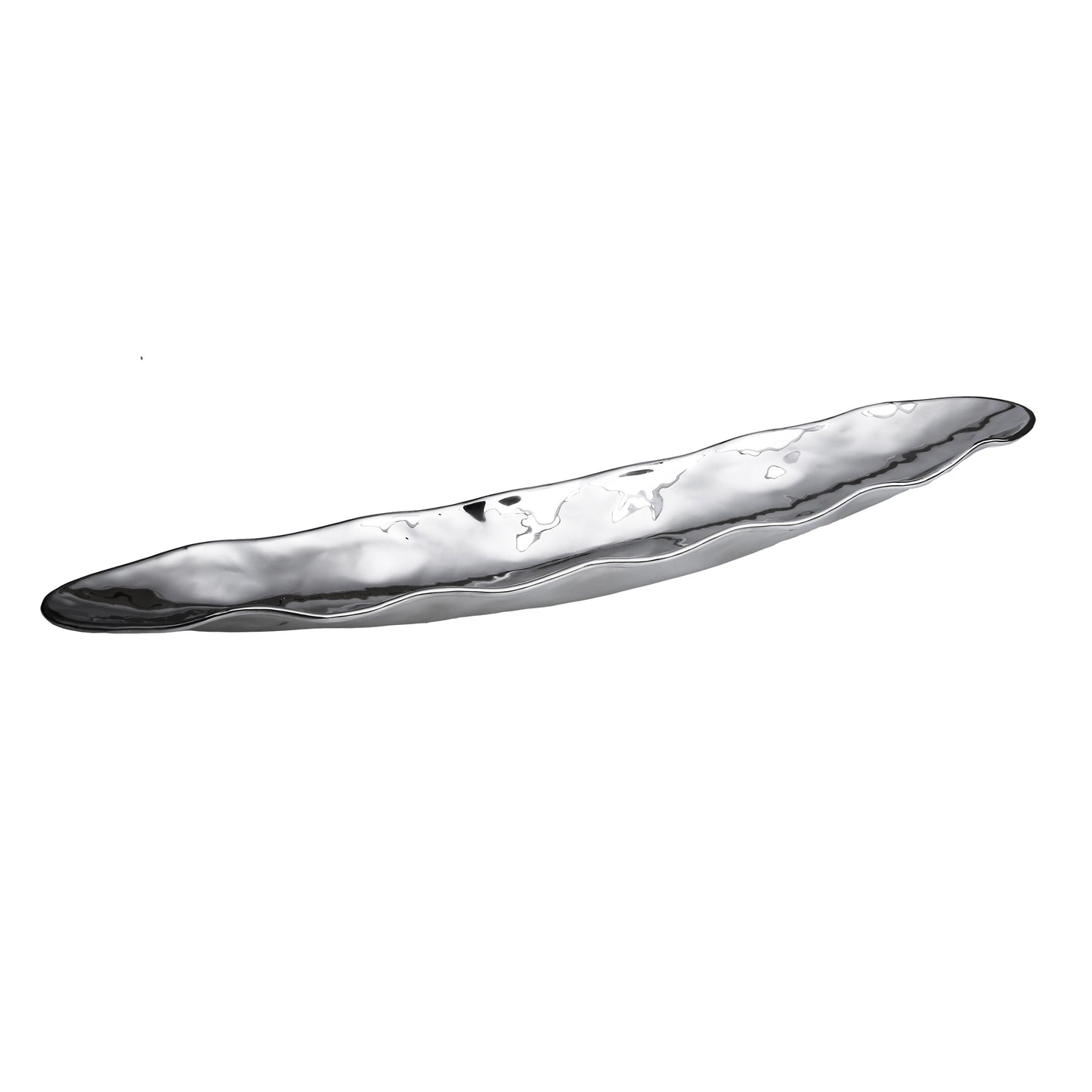 Classic Touch Decor Stainless Steel Boat Dish With Wavy Edge, Silver, 22.5"