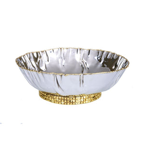 Classic Touch Decor Stainless Steel Crumpled Bowl with Mosaic Base, Silver