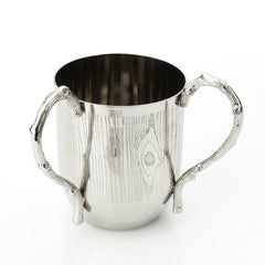 Classic Touch Decor Wash Cup With Wood Edge And Grain, Silver, 5" x 4"