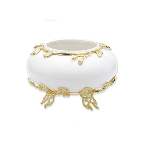 Classic Touch Decor White Glass Bowl with Gold Detail 6" x 10"