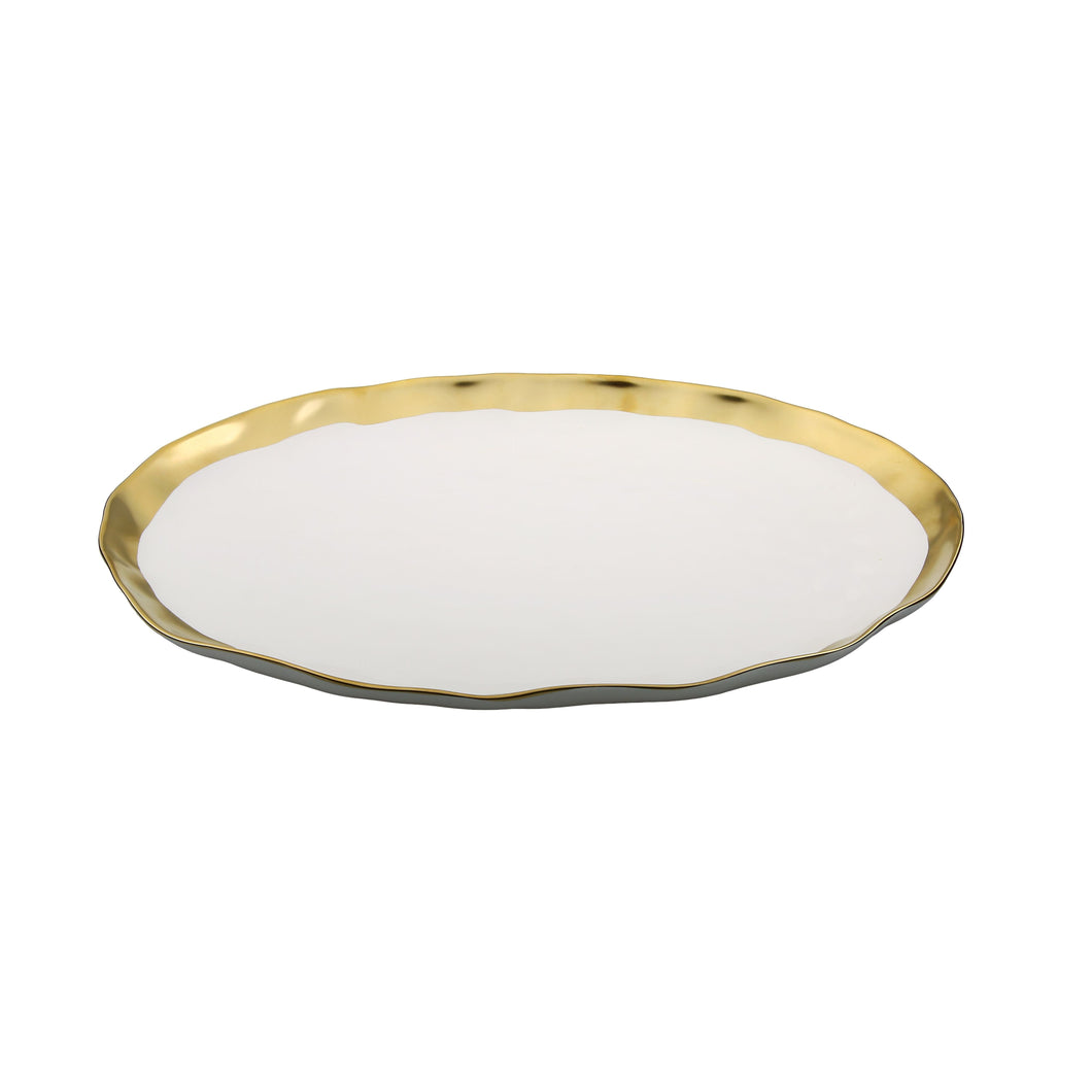 Classic Touch Decor White Porcelain Oval Platter Gold Border, 15