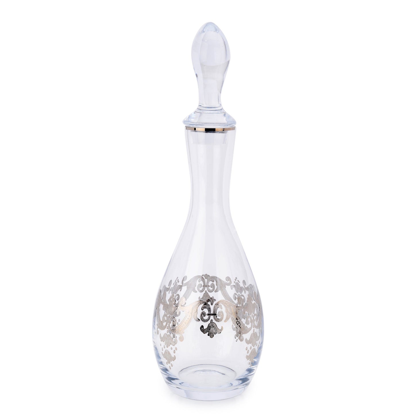 Classic Touch Decor Wine Decaner With 24K Silver Artwork, Glass, 14"