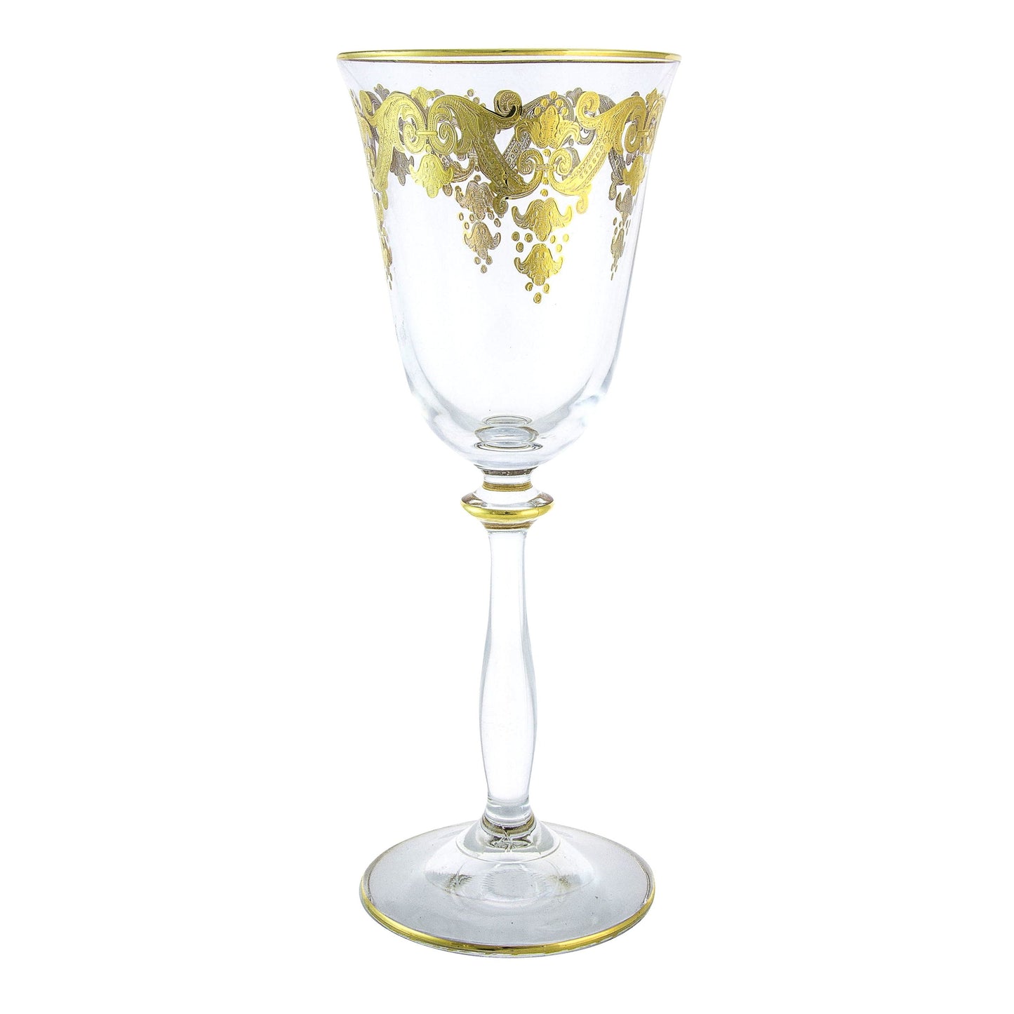 Classic Touch Decor Wine Glass, 24K Gold Artwork, Set of 6, 8"