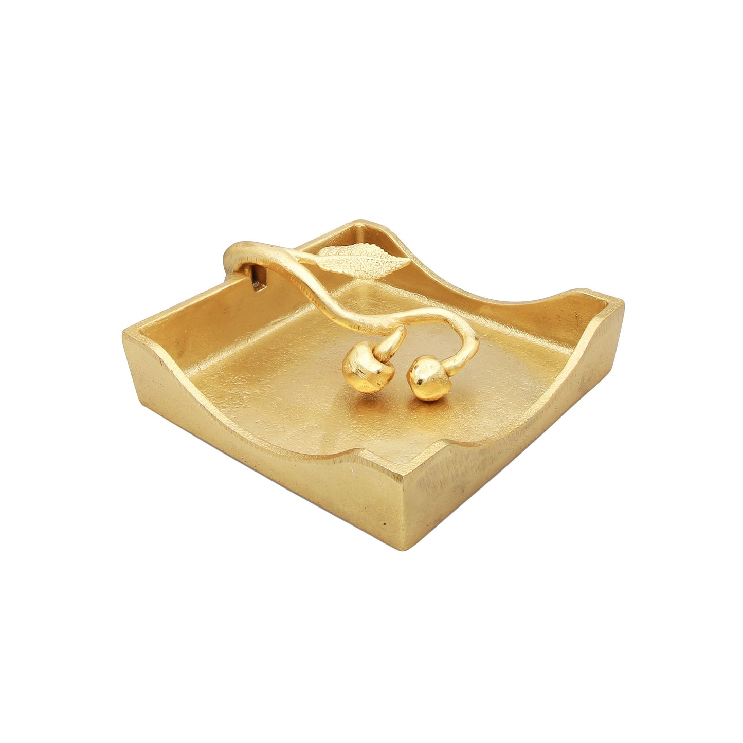 Classic Touch Gold Square Napkin Holder With Leaf Shaped Toungue, 3" x 7" x 13"