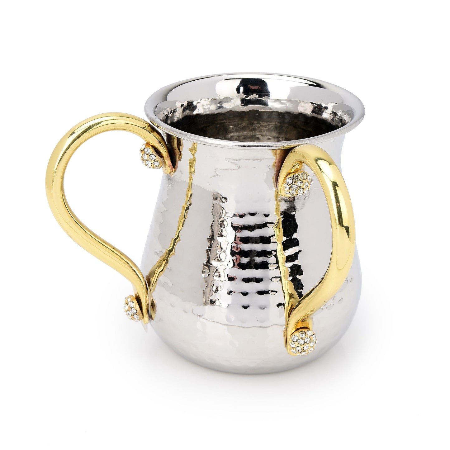 Classic Touch Hammered Stainless Steel Wash Cup With Gold Handles, 5.5" x 6"