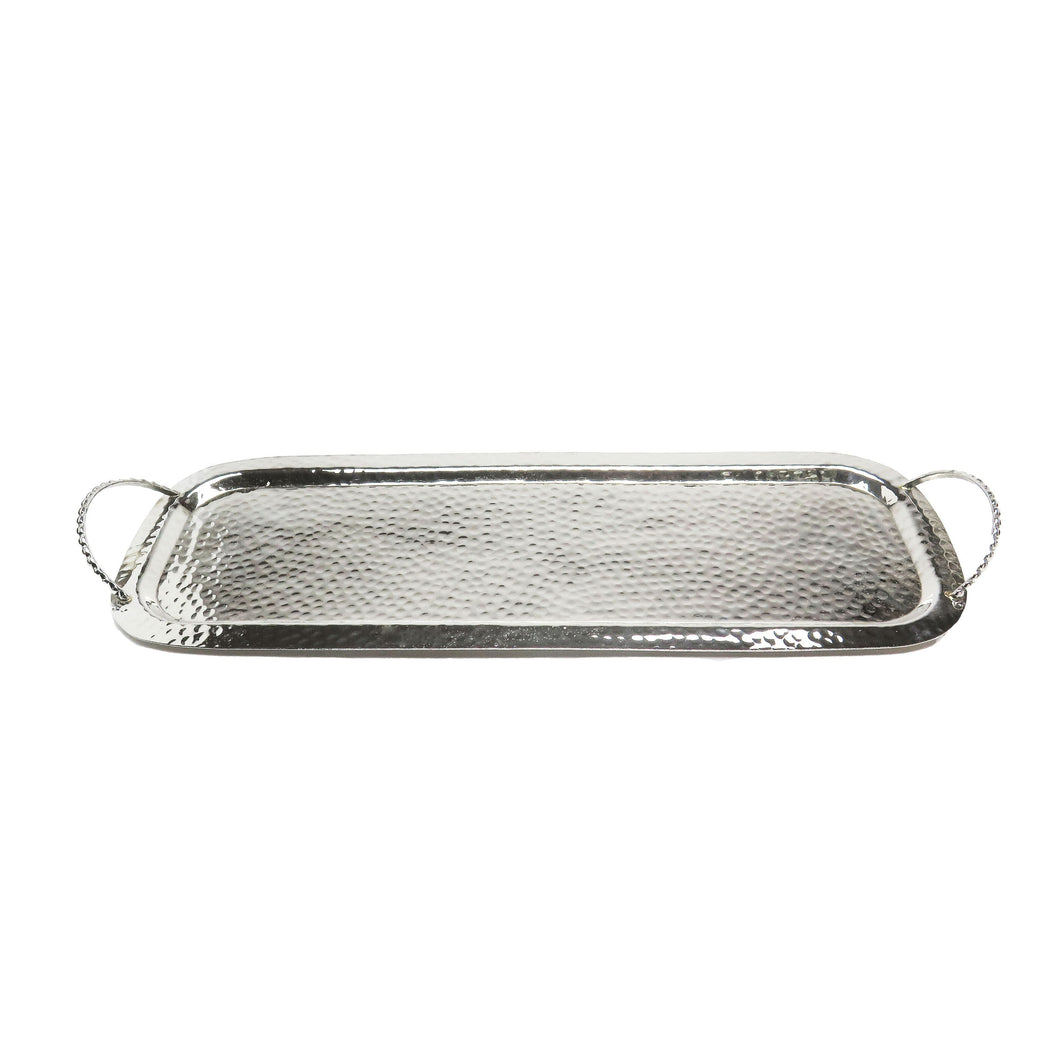 Classic Touch Rectangular Beaded Tray For 3 Container Bowls, Stainless Steel