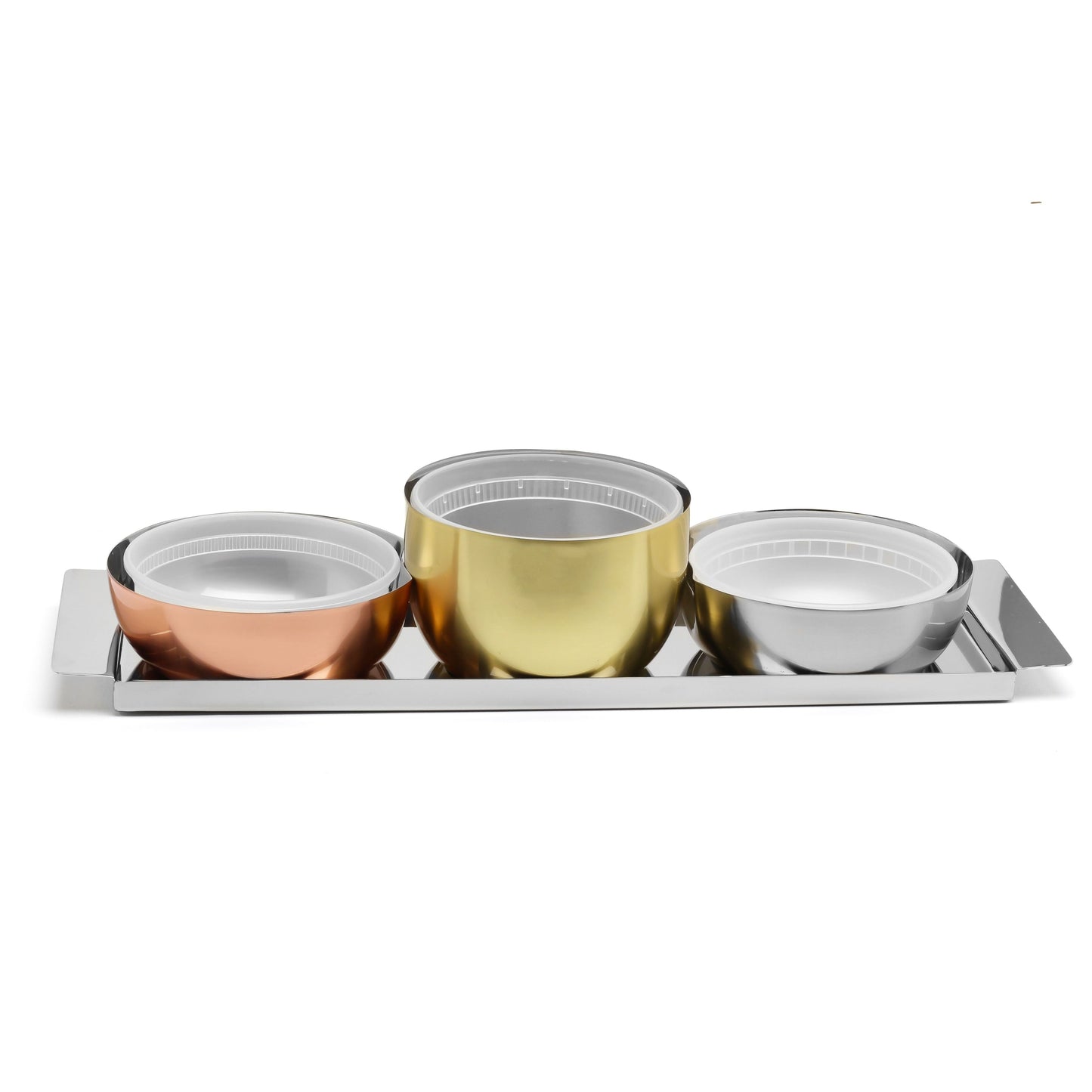 Classic Touch Rectangular Tray With 3 Multi Colored Dip Container Bowls
