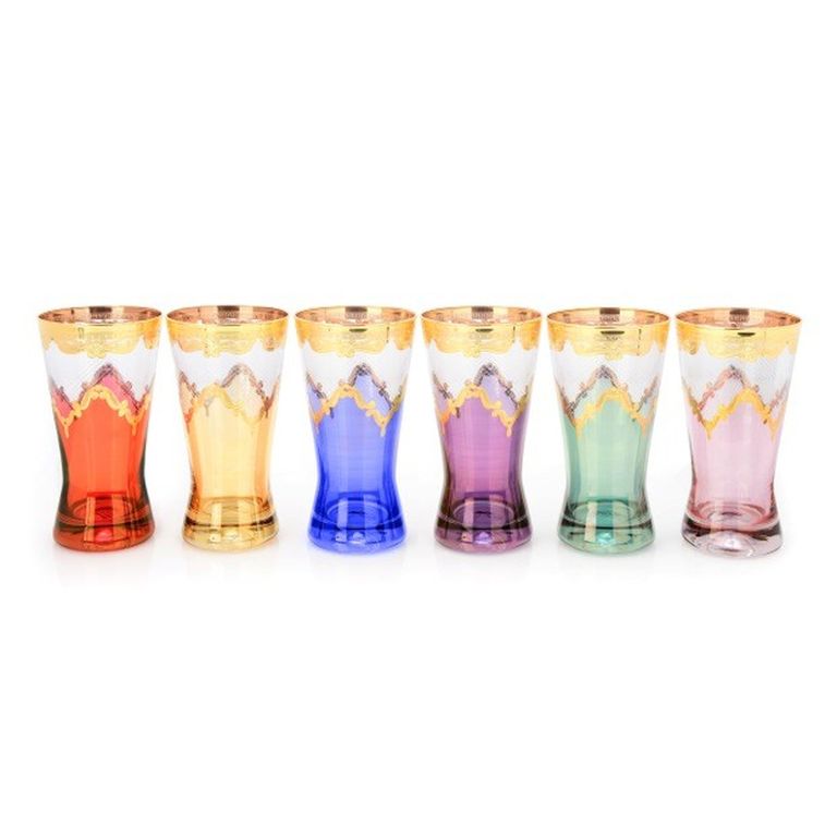 Classic Touch Set 6 Tumblers Assorted Colors With Diamond Cuts, MultiColor