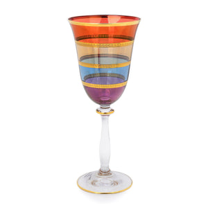 Classic Touch Set 6 Water Glass Multicolored 24K Gold Artwork, 6"
