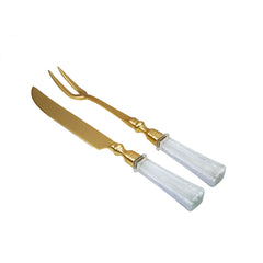 Classic Touch Set of 2 Cake Servers - Hammered Stainless Steel Gold Finish, 12"